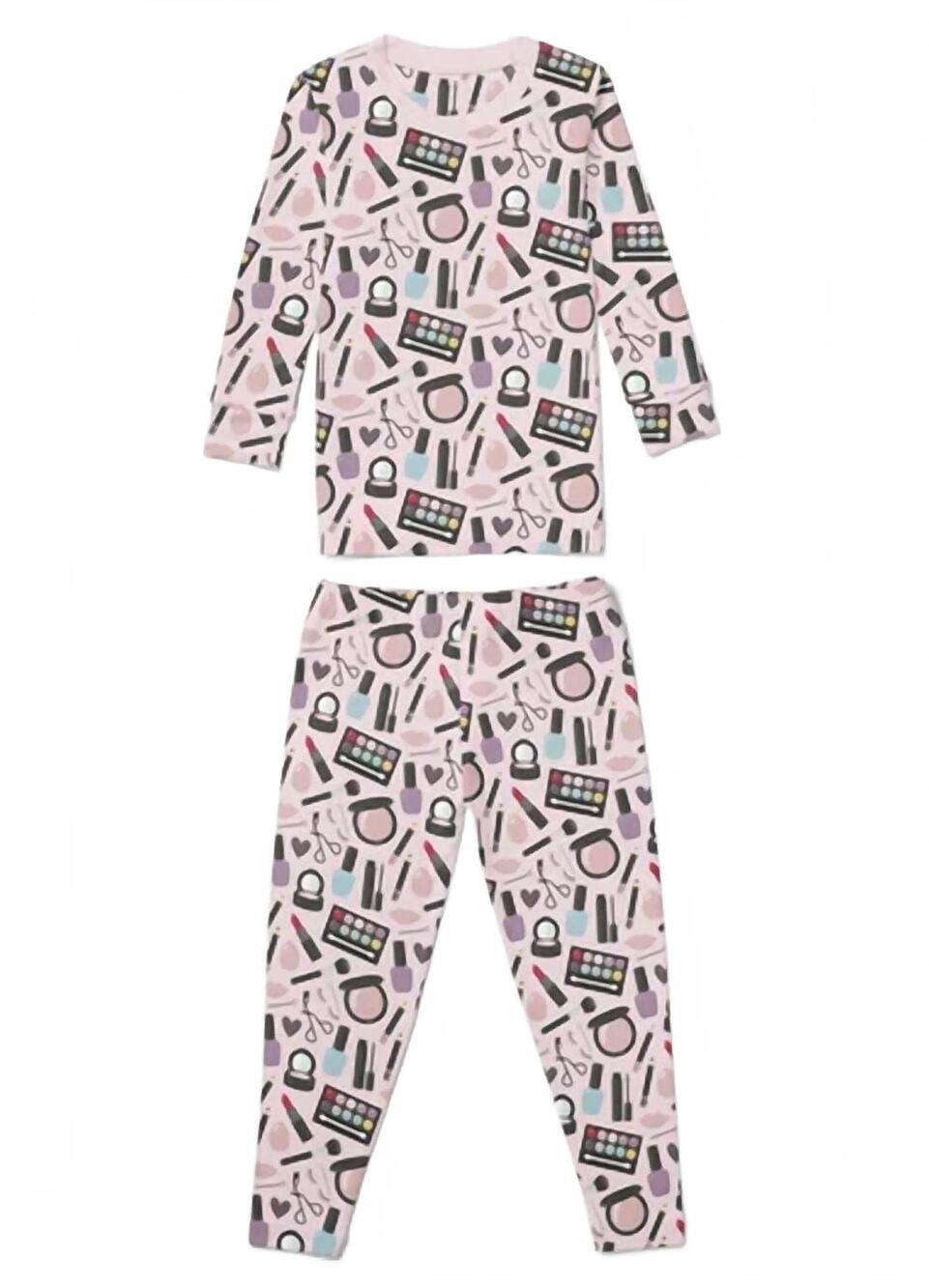 NEW KICKEE kids' print long sleeve pajama set in mama's makeup